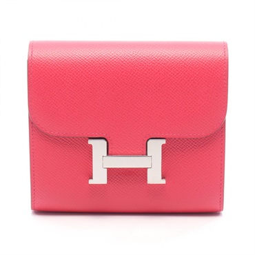 HERMES Constance Compact Bi-fold wallet purse A 061865CK Epsom Rose extreme SHW