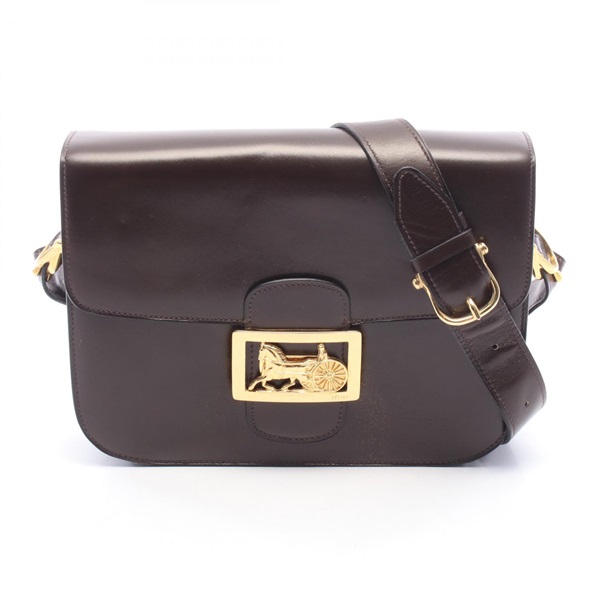 CELINE Horse Carriage Shoulder Crossbody Bag leather Brown GHW Used Women