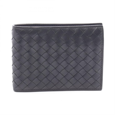 BOTTEGA VENETA Intrecciato Bi-fold compact wallet Purse leather Black Used Mens