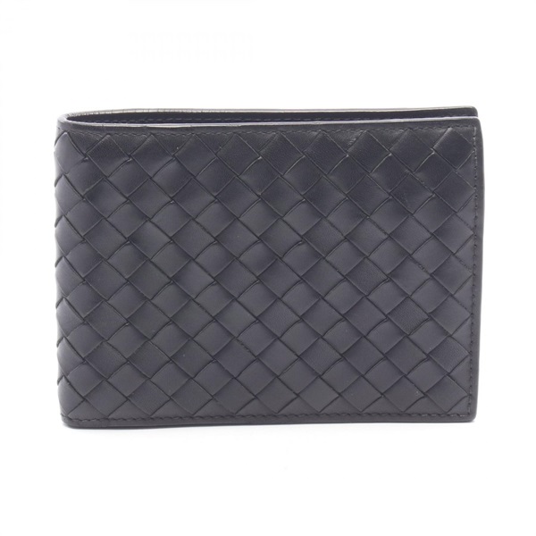 BOTTEGA VENETA Intrecciato Bi-fold compact wallet Purse leather Black Used Mens