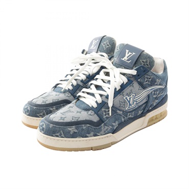 LOUIS VUITTON Trainer Line Monogram Sneakers Shoes #9 denim Blue Used mens LV