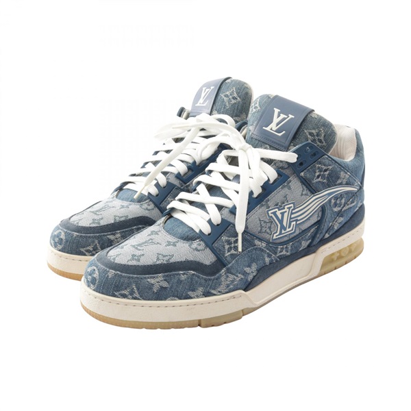 LOUIS VUITTON Trainer Line Monogram Sneakers Shoes #9 denim Blue Used mens LV