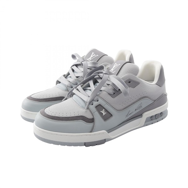 LOUIS VUITTON LV Trainer Sneakers Shoes #9 1/2 leather Suede Gray Gres Used mens