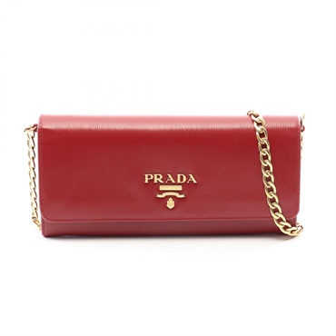 PRADA Chain Crossbody Shoulder Bag leather Red GHW Used Women