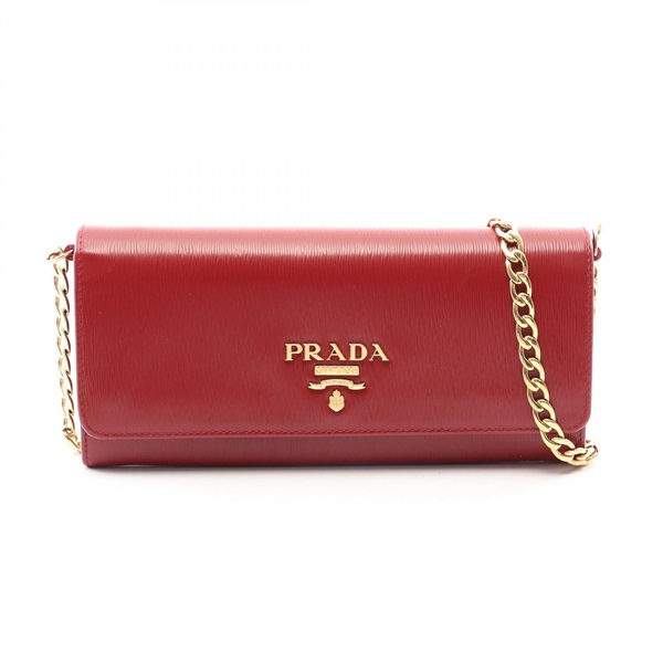 PRADA Chain Crossbody Shoulder Bag leather Red GHW Used Women