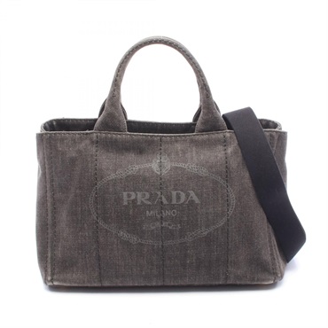 PRADA CANAPA Shoulder Crossbody Tote Handbag denim Black Used Women