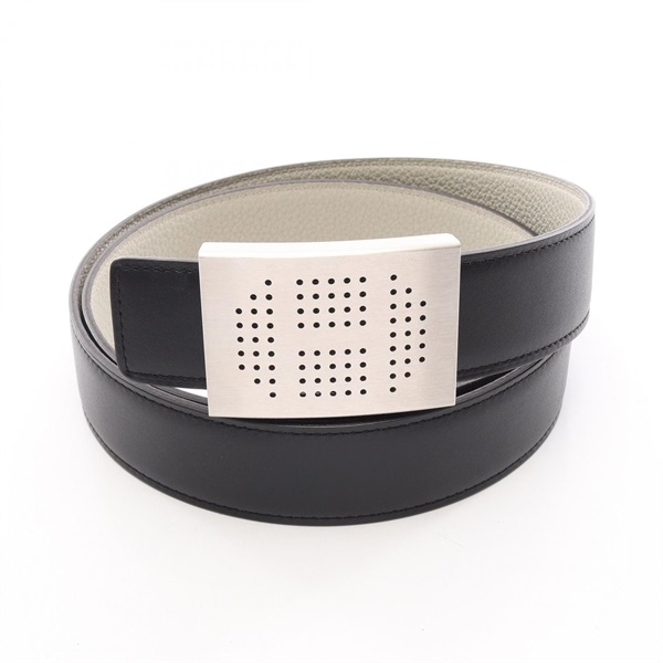 HERMES Reversible Belt leather Black White Used mens SHW O