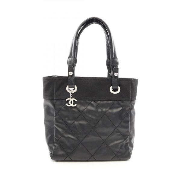 CHANEL Paris Biarritz PM Tote shoulder Bag A34208 leather Nylon canvas SHW Used