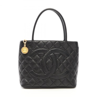 CHANEL Medallion tote hand Bag A01804 Calfskin leather Black Used GHW women