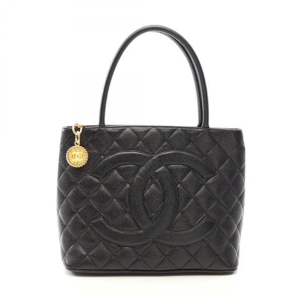 CHANEL Medallion tote hand Bag A01804 Calfskin leather Black Used GHW women