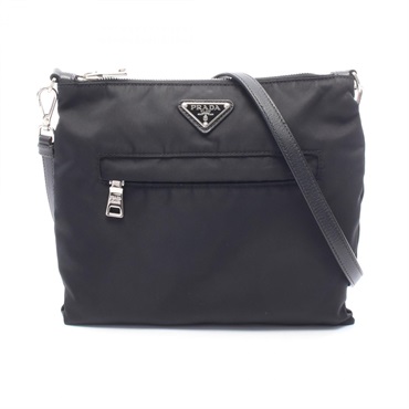 PRADA Triangle logo Shoulder Crossbody　Bag Nylon leather Black Used Women