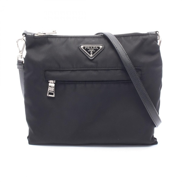 PRADA Triangle logo Shoulder Crossbody　Bag Nylon leather Black Used Women