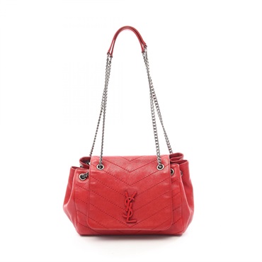 SAINT LAURENT PARIS Monogram Nolita Shoulder Bag leather Red Used Women