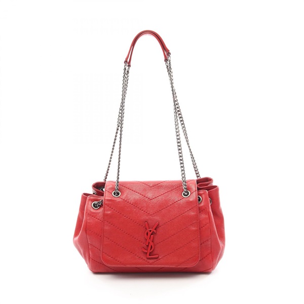 SAINT LAURENT PARIS Monogram Nolita Shoulder Bag leather Red Used Women