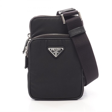 PRADA Triangule Logo Phone Case Crossbody Bag Nylon Saffiano leather Black Used