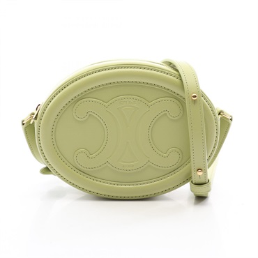 CELINE Triomphe Oval Purse Cuir Shoulder Crossbody Bag leather Green Used Women