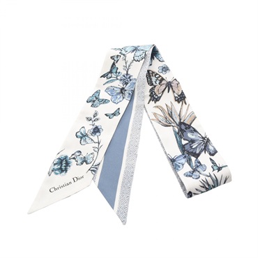 Dior Mitzah Toile de Jouy Mexico Ribbon Scarf Silk White Blue Used Women