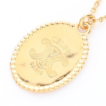CELINE Triomphe Medal Necklace Pendant Gold Plated GHW Preowned Women