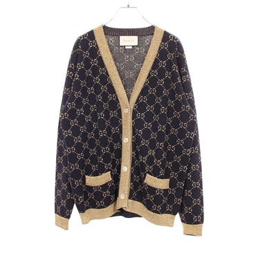 GUCCI GG Cotton Glitter Cardigan Top 529193 cotton Navy Gold Used Women size S