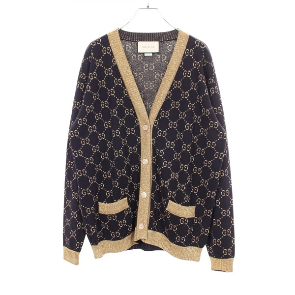 GUCCI GG Cotton Glitter Cardigan Top 529193 cotton Navy Gold Used Women size S