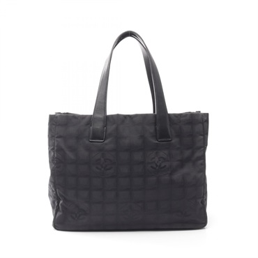 CHANEL New Travel Line MM Tote hand Bag leather Nylon canvas Black Used Women