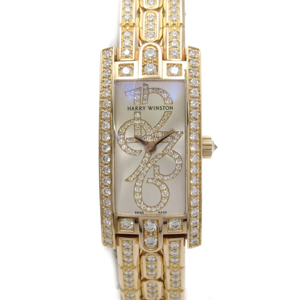 HARRY WINSTON Avenue C Mini Watch 332LQR Pave Numerals Dial Quartz Rose Gold