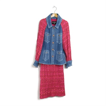 CHANEL Tweed Denim jacket skirt P55183V41388 cotton Blue Used Women size 34