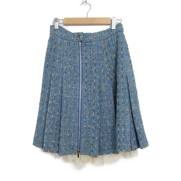 CHANEL Pleated Skirt #36 P56384V40083 Cotton Blue Green Used Women CC COCO