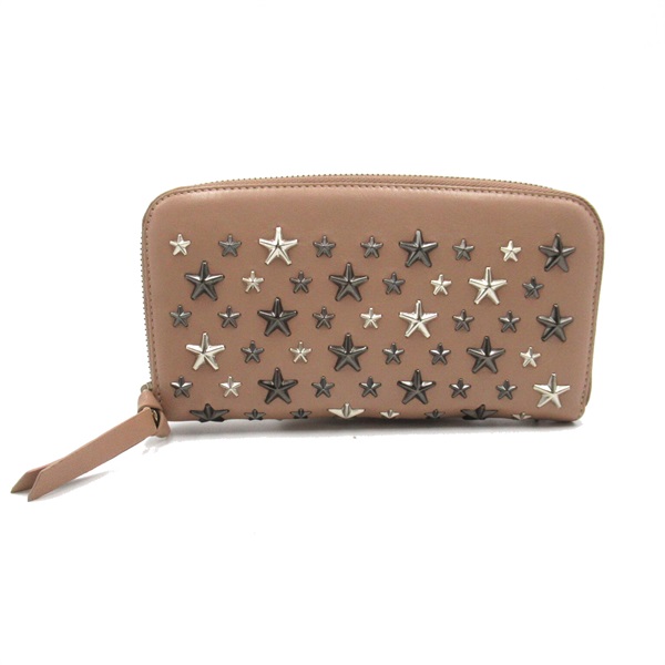 JIMMY CHOO Star studs around long wallet purse leather Beige Used