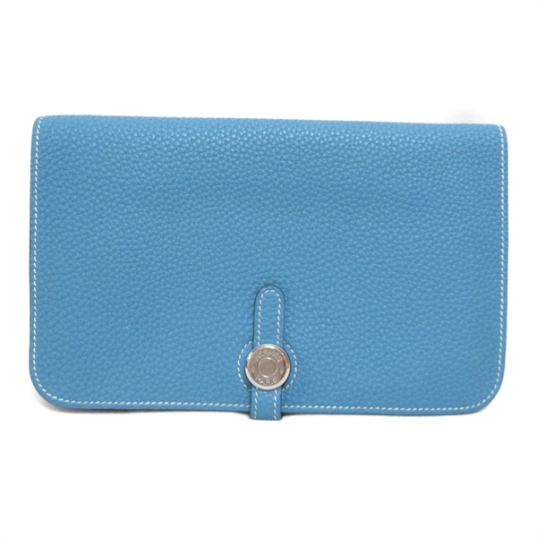 HERMES Dogon GM Bifold Long Wallet purse H Taurillon Clemence Blue jean SHW