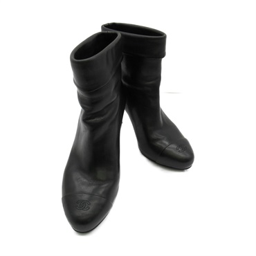 CHANEL short boots heels shoes #36 leather Black Used