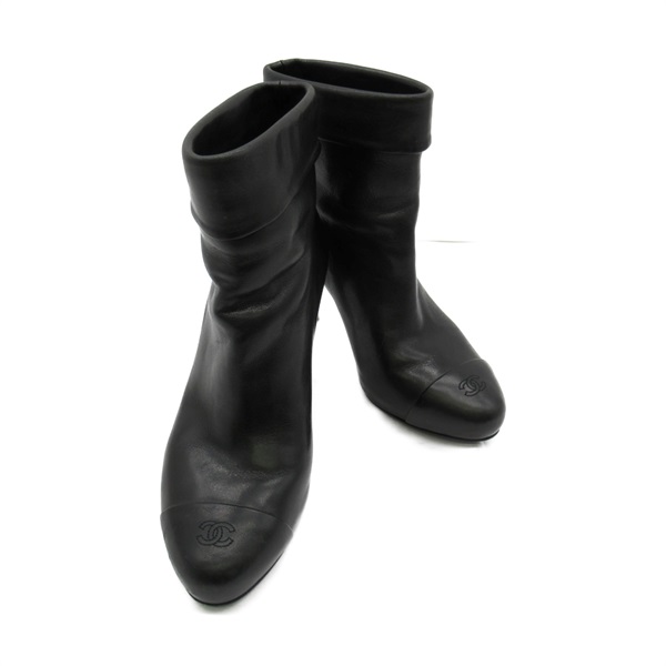 CHANEL short boots heels shoes #36 leather Black Used