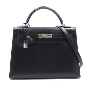 HERMES Kelly 32 Handbag 2way Box calf leather Navy Blue indigo Used Women D SHW