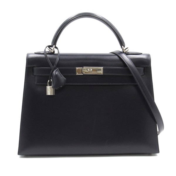 HERMES Kelly 32 Handbag 2way Box calf leather Navy Blue indigo Used Women D SHW