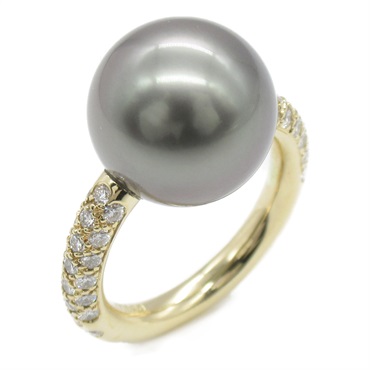 CHANEL Black pearl Ring US size 4.25 K18 Yellow Gold Black Used Women