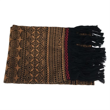 FENDI Long scarf wool Brown Used unisex