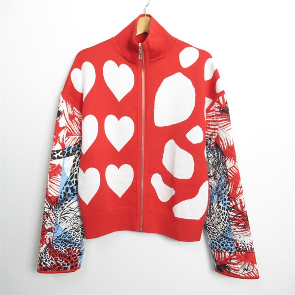 HERMES Zip-up knitwear blouson jacket heart silk Red Used