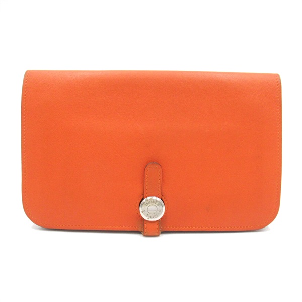 HERMES Dogon GM Bifold long wallet Purse Vaux Swift leather Orange Used Women