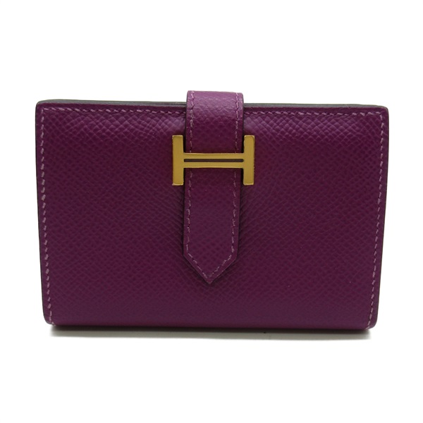 HERMES Bearn Card Case holder purse D Epsom leather Purple Anemone GHW Used