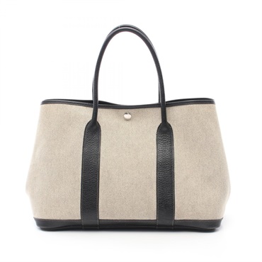 HERMES Garden party PM Tote Bag Tiole H leather Gray Black Used Women J SHW