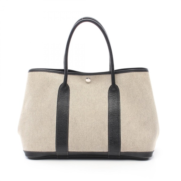 HERMES Garden party PM Tote Bag Tiole H leather Gray Black Used Women J SHW