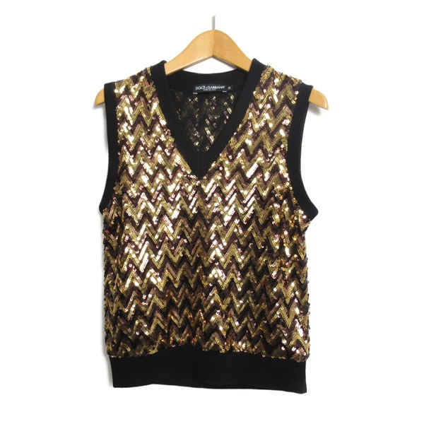 DOLCE & GABBANA Sequin knit vest JB-F9147Z polyamide Black Gold Used Women 36