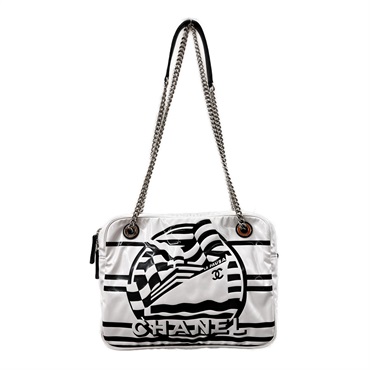 CHANEL Chain 2019 Cruise Line Shoulder Bag Plastics White Black Used Women SHW