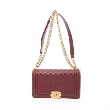 CHANEL CC Boy Matelasse Chain Shoulder Bag Lamb leather Bordeaux Used Women Coco