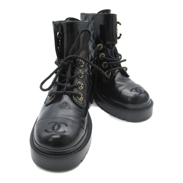 CHANEL Short boots COCO Mark lace-up shoes #35 G36424 leather Black Used