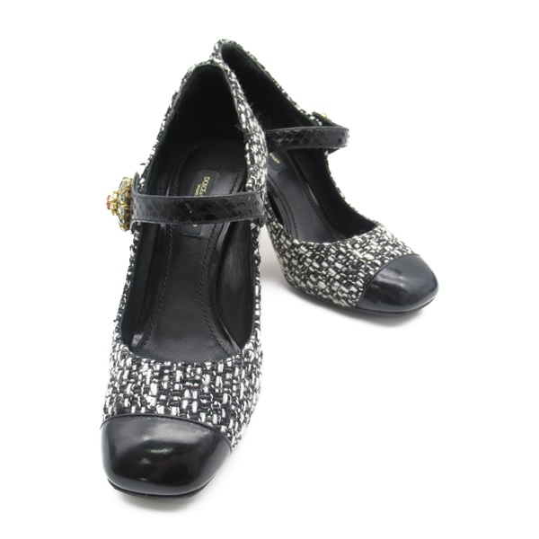 DOLCE & GABBANA Tweed pumps Heels CD0134 canvas Black White Used Women #35 1/2