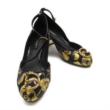 DOLCE & GABBANA Heels pumps canvas Black Gold Used Women #35 1/2