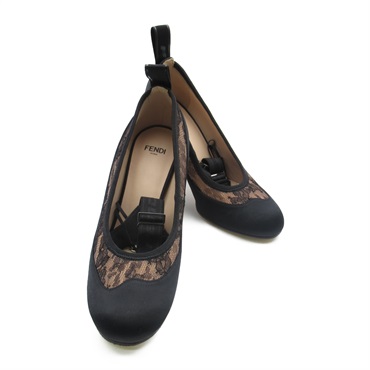 FENDI pumps straps #35 heels shoes Satin Black Beige Used