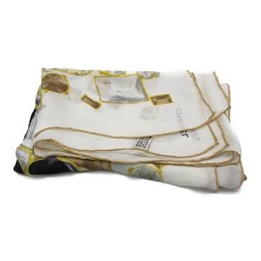 CHANEL Scarf silk White Yellow Used Women CC Coco