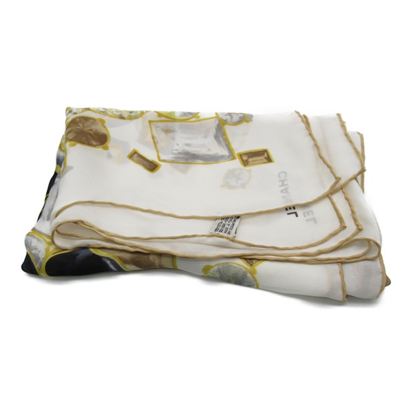 CHANEL Scarf silk White Yellow Used Women CC Coco